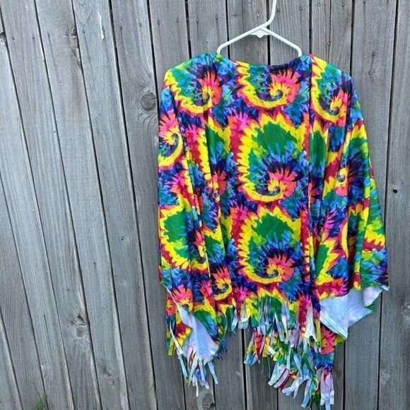 Hippie tie dyed shawl ties at neck fringe one size fits most - Picture 9 of 10